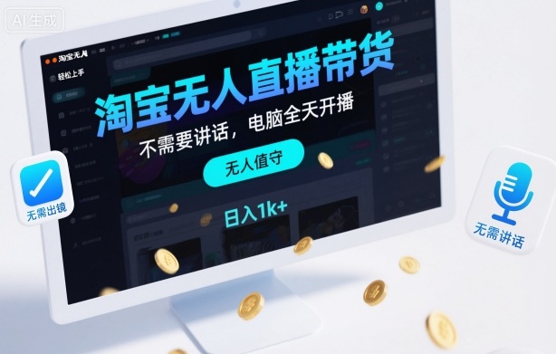 淘宝无人直播带货，不需要出镜，不需要讲话，电脑全天开播，轻松上手，日入1k+【揭秘】-玖易创客