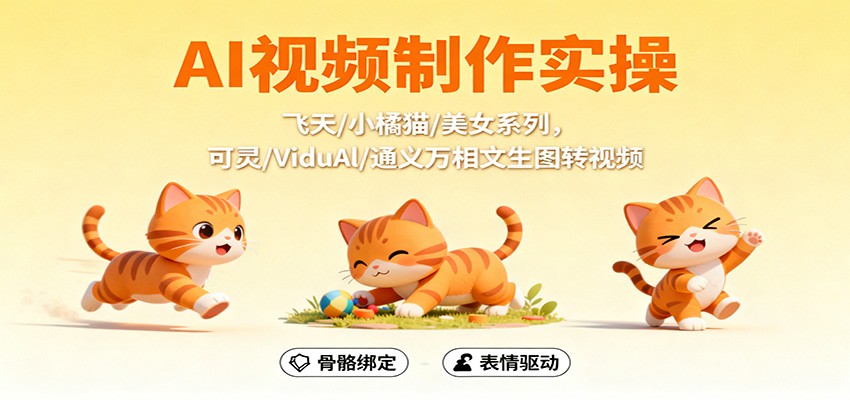 AI视频制作实操，飞天/小橘猫/美女系列，可灵/ViduAl/通义万相文生图转视频-玖易创客