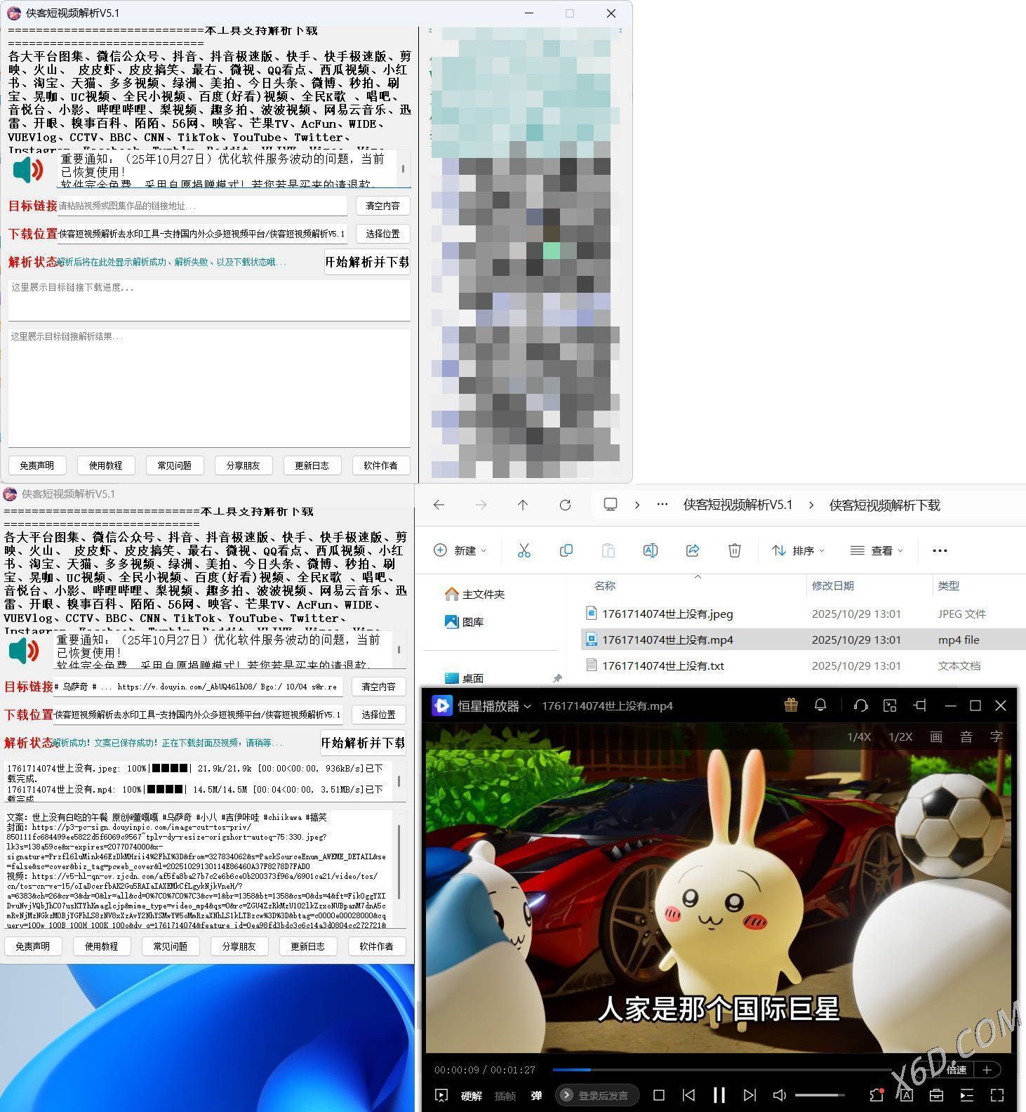 侠客多平台短视频解析去水印工具 V5.1-玖易创客