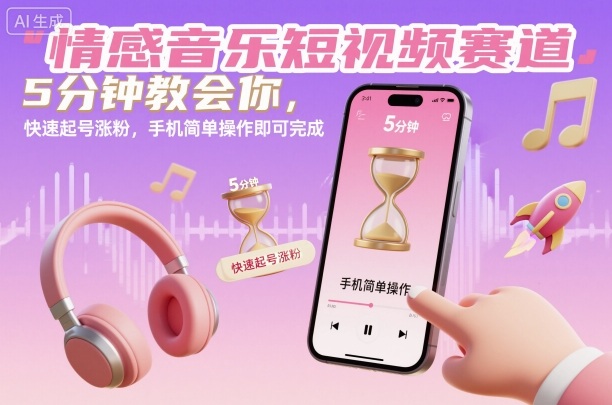 情感音乐短视频赛道，5分钟教会你，快速起号涨粉，手机简单操作即可完成-玖易创客
