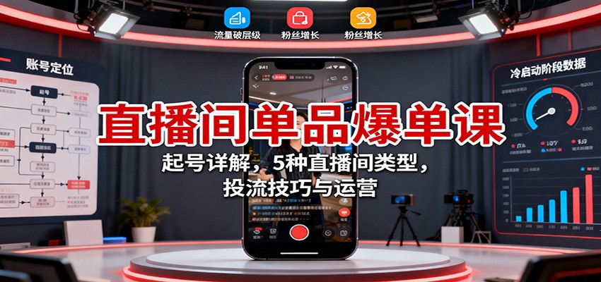 直播间单品爆单课：起号详解，5种直播间类型，投流技巧与运营-玖易创客