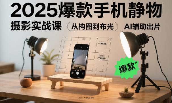 2025爆款手机静物摄影实战课，从构图到布光，不用贵设备，AI辅助出片-玖易创客