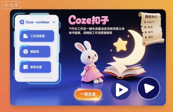 Coze扣子工作流一键生成童话皮克斯风格立体书视频,保姆级工作流搭建教程-玖易创客
