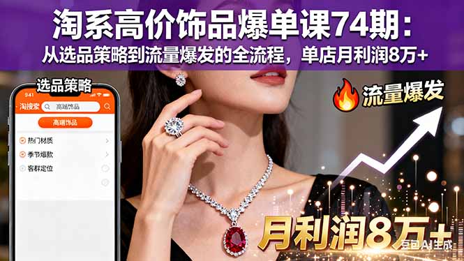 淘系高价饰品爆单课74期：从选品策略到流量爆发的全流程，单店月利润8万+-玖易创客