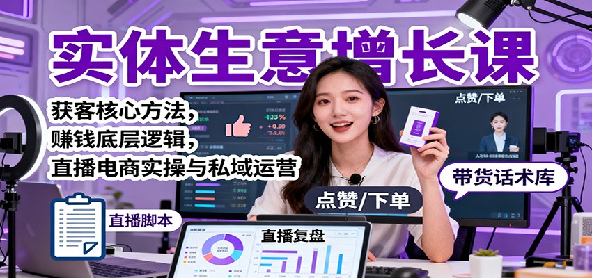 实体生意增长课：获客核心方法，赚钱底层逻辑，直播电商实操与私域运营-玖易创客