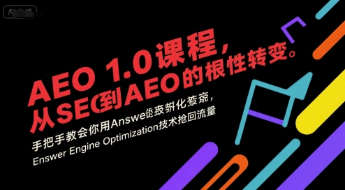 AEO 1.0 课程,从SEO到AE0的基命性转变,手把手教会你用AnswerEngineOptimization技术抢回流量(更新)-玖易创客