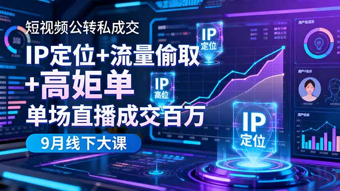 短视频公转私成交9月线下大课，IP定位+流量偷取+高客单，单场直播成交百万-玖易创客