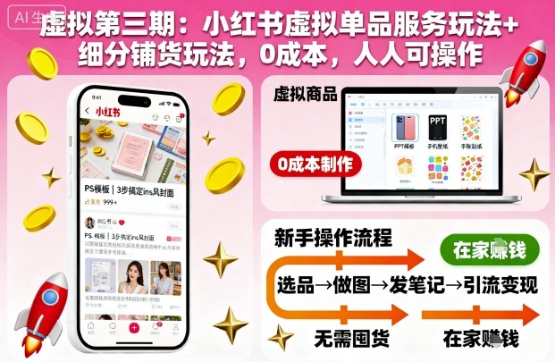 虚拟第三期:小红书虚拟单品服务玩法+细分铺货玩法,0成本,人人可操作(更新)-玖易创客