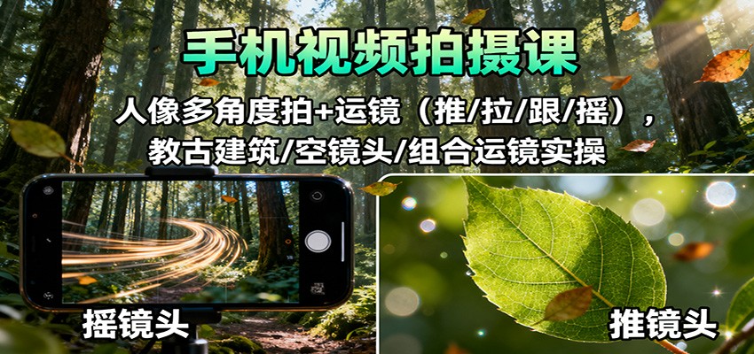 手机视频拍摄课：人像多角度拍+运镜(推/拉/跟/摇)，古建筑/空镜头/组合运镜实操-玖易创客