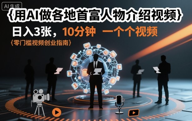 用AI做各地首富人物介绍视频,日入3张,10分钟一个视频-玖易创客