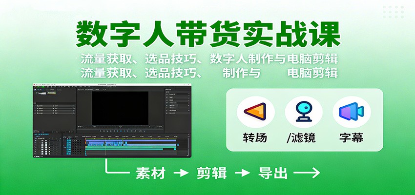 数字人变现实战课：流量获取、选品技巧、数字人制作与电脑剪辑-玖易创客