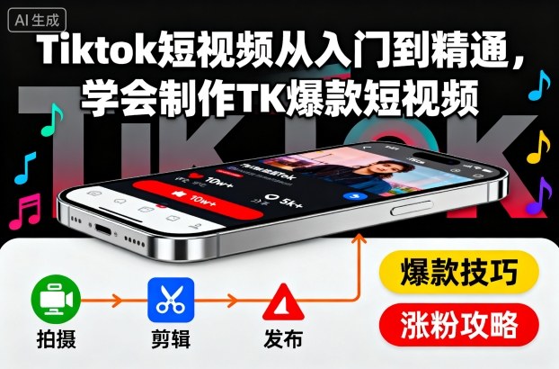 Tiktok短视频从入门到精通,学会制作TK爆款短视频-玖易创客