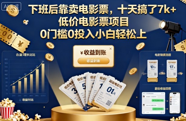 下班后靠卖电影票,十天搞了7k+,低价电影票项目,0门槛0投入小白轻松上手【揭秘】-玖易创客