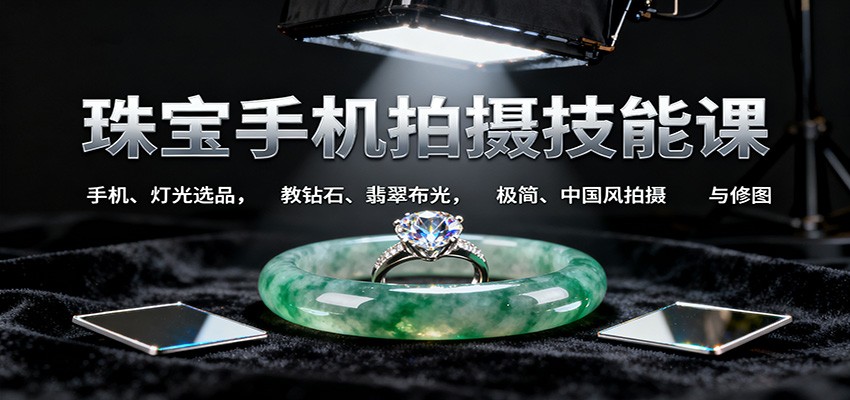 珠宝手机拍摄技能课:手机、 灯光选品，教钻石、翡翠布光，极简、中国风拍摄与修图-玖易创客