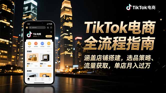 TikTok电商全流程指南，涵盖店铺搭建、选品策略、流量获取，单店月入过万-玖易创客