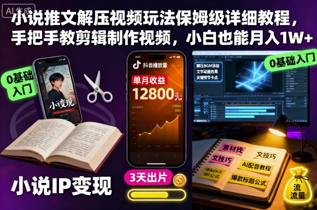 小说推文解压视频玩法保姆级详细教程,手把手教剪辑制作视频,小白也能月入1W+-玖易创客