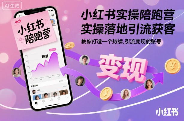 小红书实操陪跑营，实操落地引流获客，教你打造一个持续引流变现的账号-玖易创客