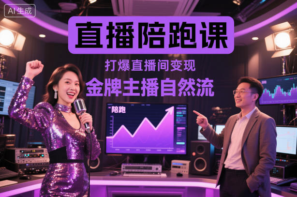 直播陪跑课，金牌主播自然流打爆直播间，复制高变现玩法-玖易创客