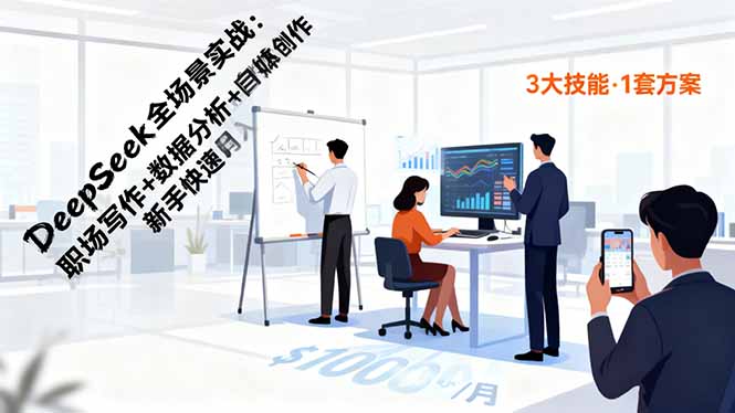 DeepSeek全场景实战：职场写作+数据分析+自媒体创作，新手快速月入过万-玖易创客