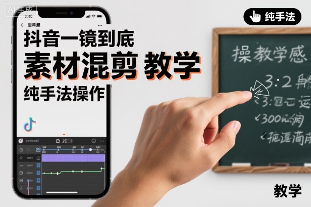 抖音一镜到底素材混剪教学，纯手法操作-玖易创客