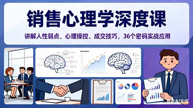 销售心理学深度课，讲解人性弱点、心理操控、成交技巧，36个密码实战应用-玖易创客