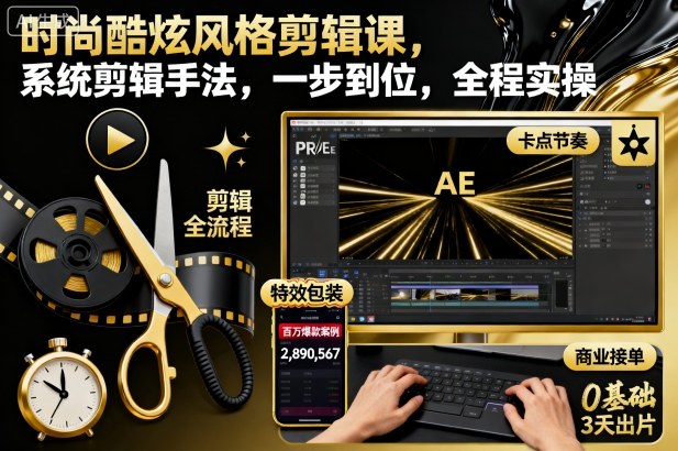 时尚酷炫风格剪辑课,系统剪辑手法,一步到位,全程实操-玖易创客