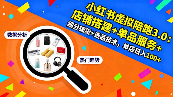 小红书虚拟陪跑3.0：店铺搭建+单品服务+细分铺货+选品技术，单店日入100+-玖易创客
