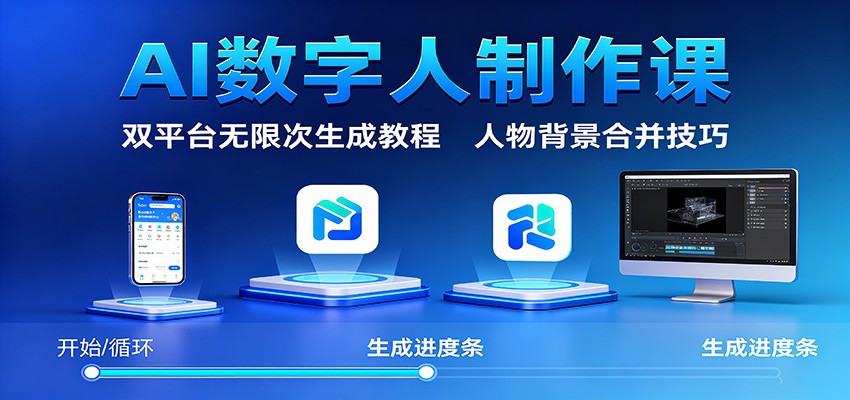 AI数字人制作课：双平台无限次生成教程，人物背景合并技巧-玖易创客