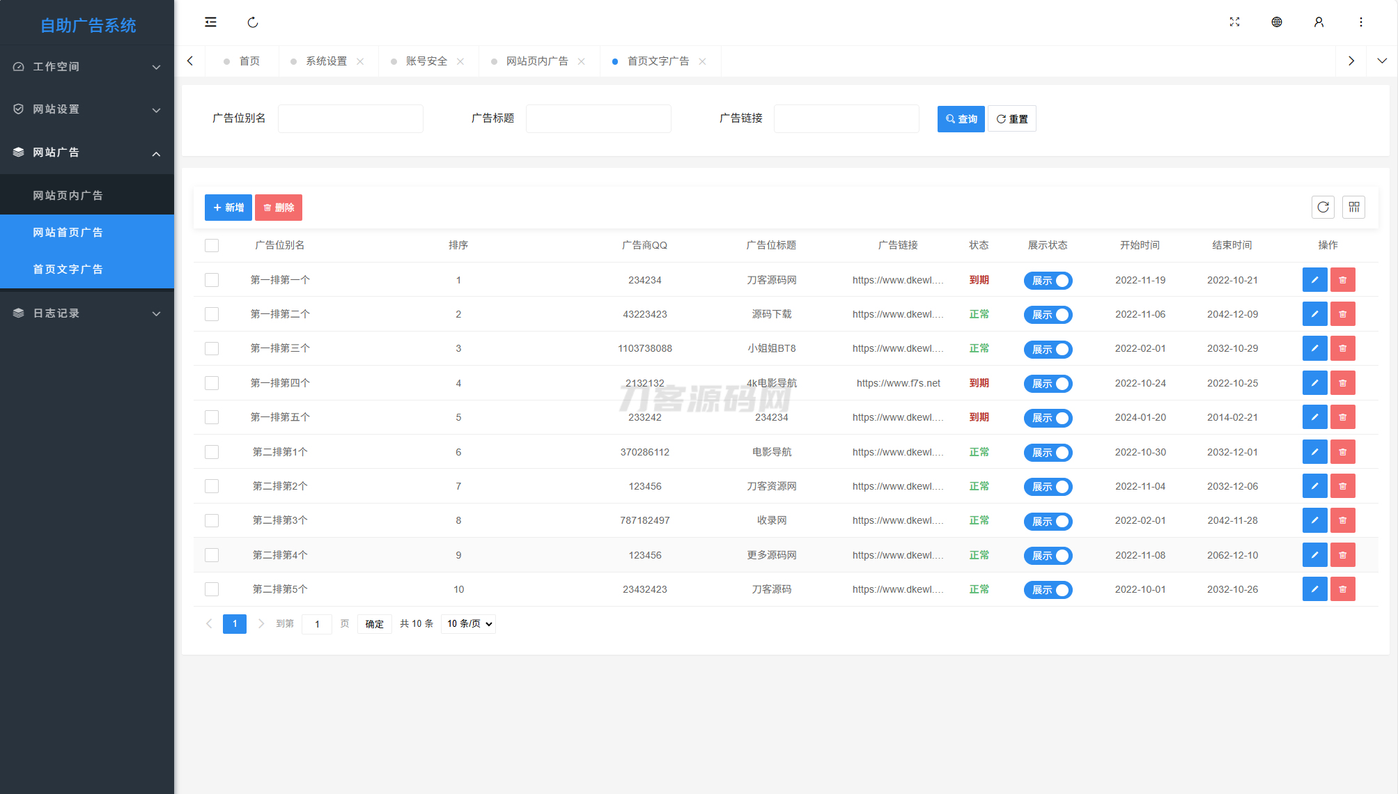 最新全开源版本 网站自助广告投放系统源码 附安装教程-玖易创客